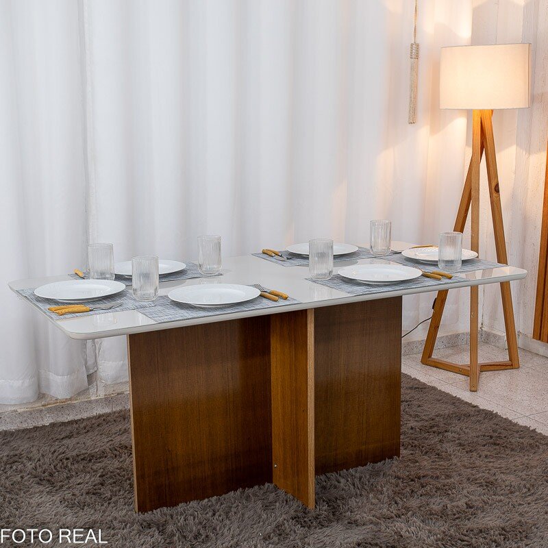 Mesa de Jantar Moscou 160x80 Vidro Off/Base Cinamomo + 6 Cad. Londres Veludo Prata Madeira Minas Plac - Entregue Montada - Imagem 10