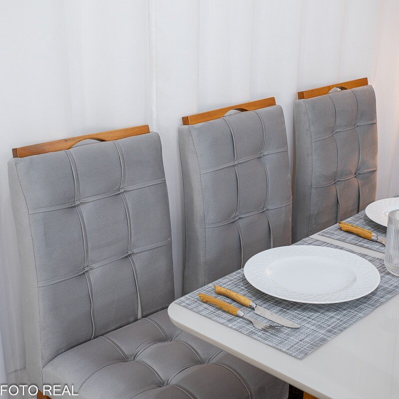 Mesa de Jantar Moscou 160x80 Vidro Off/Base Cinamomo + 6 Cad. Londres Veludo Prata Madeira Minas Plac - Entregue Montada - Imagem 5