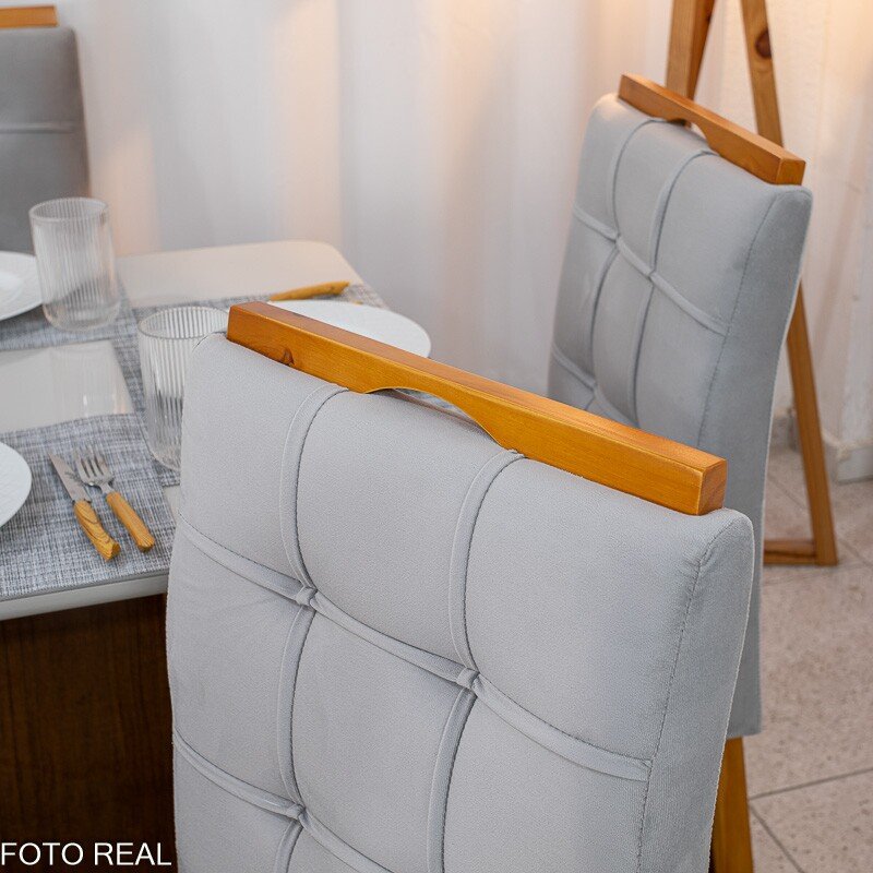 Mesa de Jantar Moscou 160x80 Vidro Off/Base Cinamomo + 6 Cad. Londres Veludo Prata Madeira Minas Plac - Entregue Montada - Imagem 8