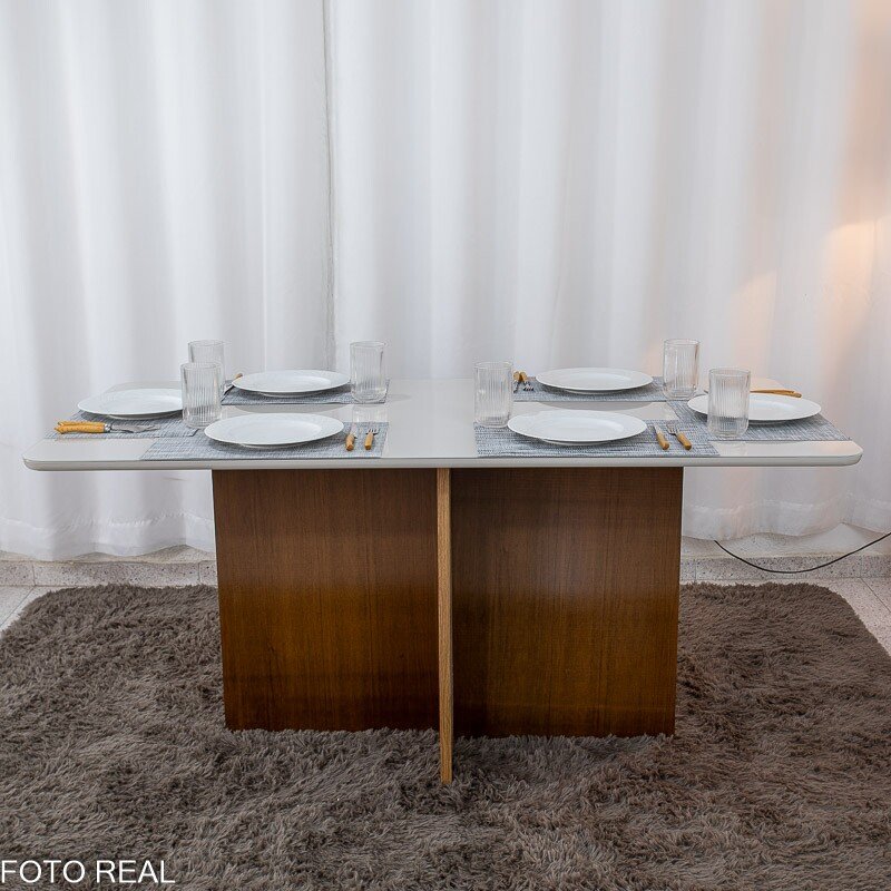 Mesa de Jantar Moscou 160x80 Vidro Off/Base Cinamomo + 6 Cad. Londres Veludo Prata Madeira Minas Plac - Entregue Montada - Imagem 9