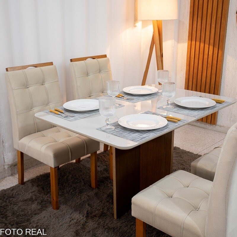 Mesa de Jantar Moscou 120x80 Cinamomo/Vidro Off + 4 Cad. Londres Veludo Avelã Madeira Maciça Minas Plac - Entregue Montada - Imagem 3