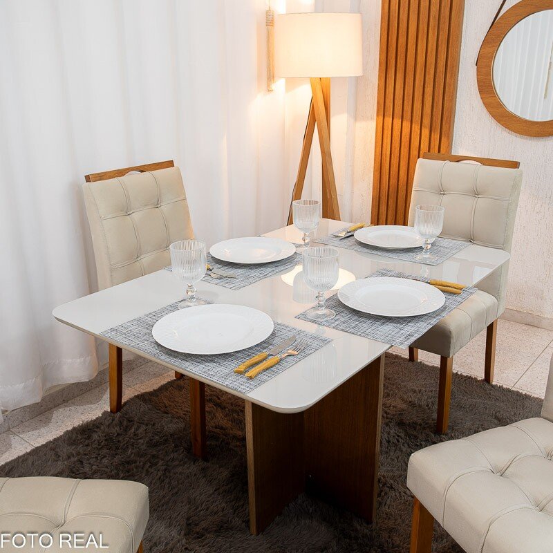 Mesa de Jantar Moscou 120x80 Cinamomo/Vidro Off + 4 Cad. Londres Veludo Avelã Madeira Maciça Minas Plac - Entregue Montada - Imagem 2