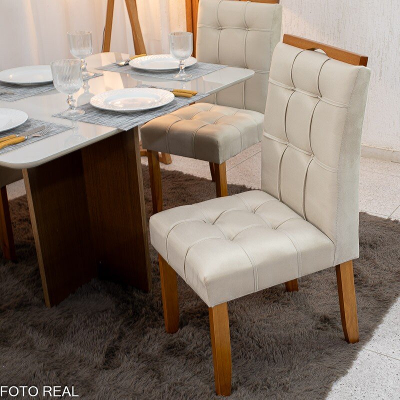 Mesa de Jantar Moscou 120x80 Cinamomo/Vidro Off + 4 Cad. Londres Veludo Avelã Madeira Maciça Minas Plac - Entregue Montada - Imagem 6