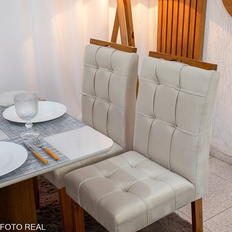 Mesa de Jantar Moscou 90x90 Vidro Off/Base Cinamomo + 4 Cad. Londres Veludo Avelã Madeira Minas Plac - Entregue Montada - Imagem 6