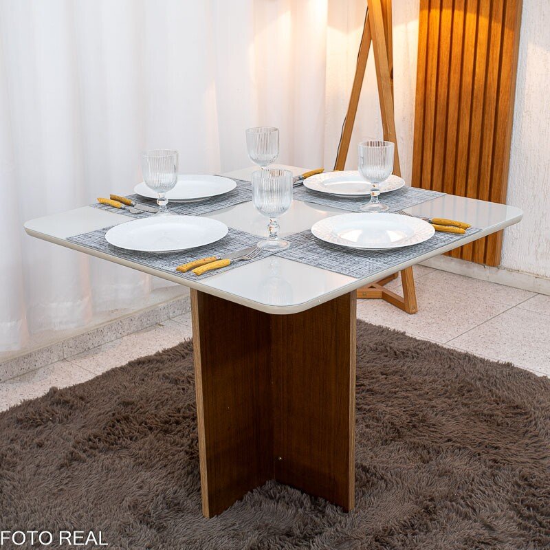 Mesa de Jantar Moscou 90x90 Vidro Off/Base Cinamomo + 4 Cad. Atlanta Linho Bege Cru Madeira Minas Plac - Entregue Montada - Imagem 8
