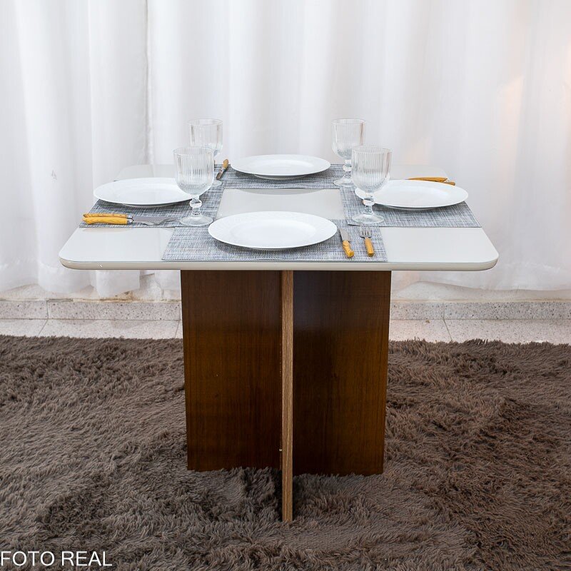 Mesa de Jantar Moscou 90x90 Vidro Off/Base Cinamomo + 4 Cad. Londres Veludo Avelã Madeira Minas Plac - Entregue Montada - Imagem 9