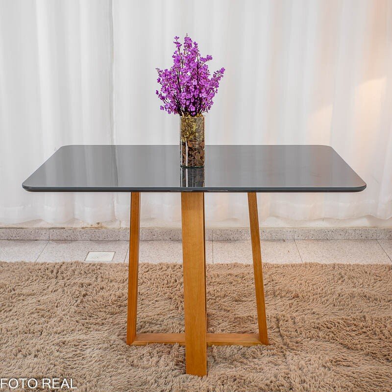 Mesa de Jantar Pedro 120x80 Vidro Grafite/Base Madeira Art Assento - Entregue Montada - Imagem 2