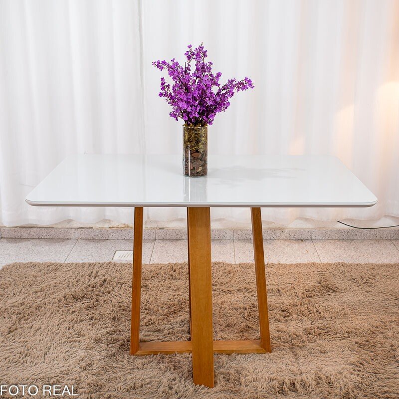 Mesa de Jantar Pedro 120×80 Vidro Off/Base Madeira + 4 Cad. Lisboa Veludo Preto 504 Madeira Art Assento - Entregue Montada - Imagem 10