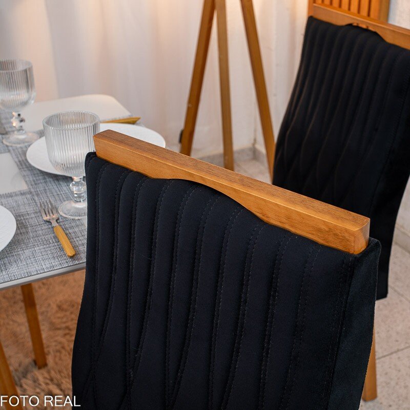 Mesa de Jantar Pedro 160×80 Mel Vidro Off + 6 Cad. Genova Veludo Preto 504 Madeira Art Assento - Entregue Montada - Imagem 8