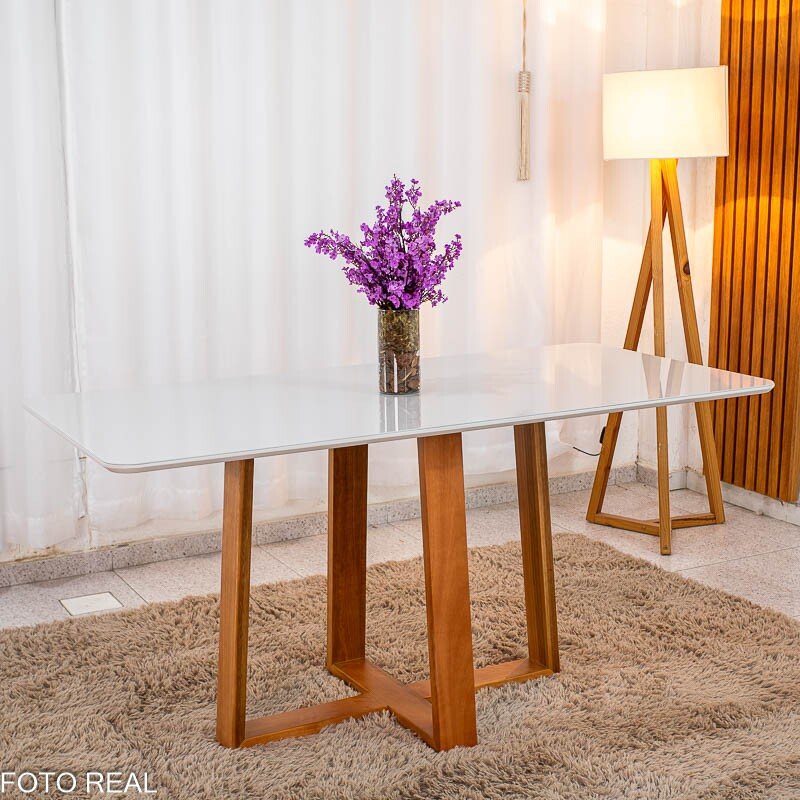 Mesa de Jantar Pedro 160×80 Vidro Off/Base Madeira + 6 Cad. Lisboa Veludo Prata 514 Madeira Art Assento - Entregue Montada - Imagem 8