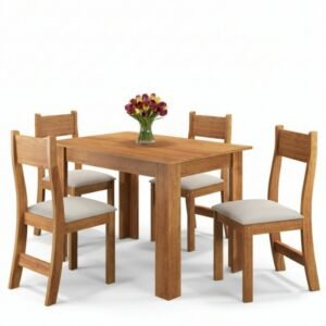 Mesa de Jantar Perla 110×75 Mel + 4 Cad. Brisa Linho Assento Bronze - Viero