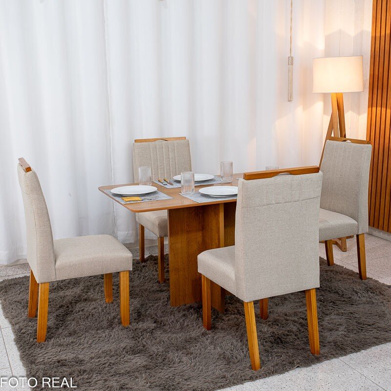 Mesa de Jantar Salina 120x80 Londres Cinamomo Cel + 4 Cad. Atlanta Linho Bege Cru Madeira Minas Plac - Entregue Montada - Imagem 2