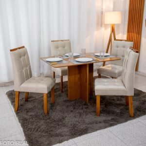 Mesa de Jantar Salina 120x80 Londres Cinamomo Cel + 4 Cad. Londres Veludo Avelã Madeira Minas Plac - Entregue Montada