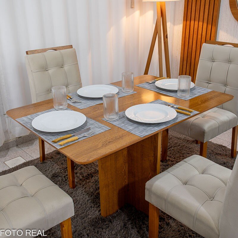 Mesa de Jantar Salina 120x80 Londres Cinamomo Cel + 4 Cad. Londres Veludo Avelã Madeira Minas Plac - Entregue Montada - Imagem 2