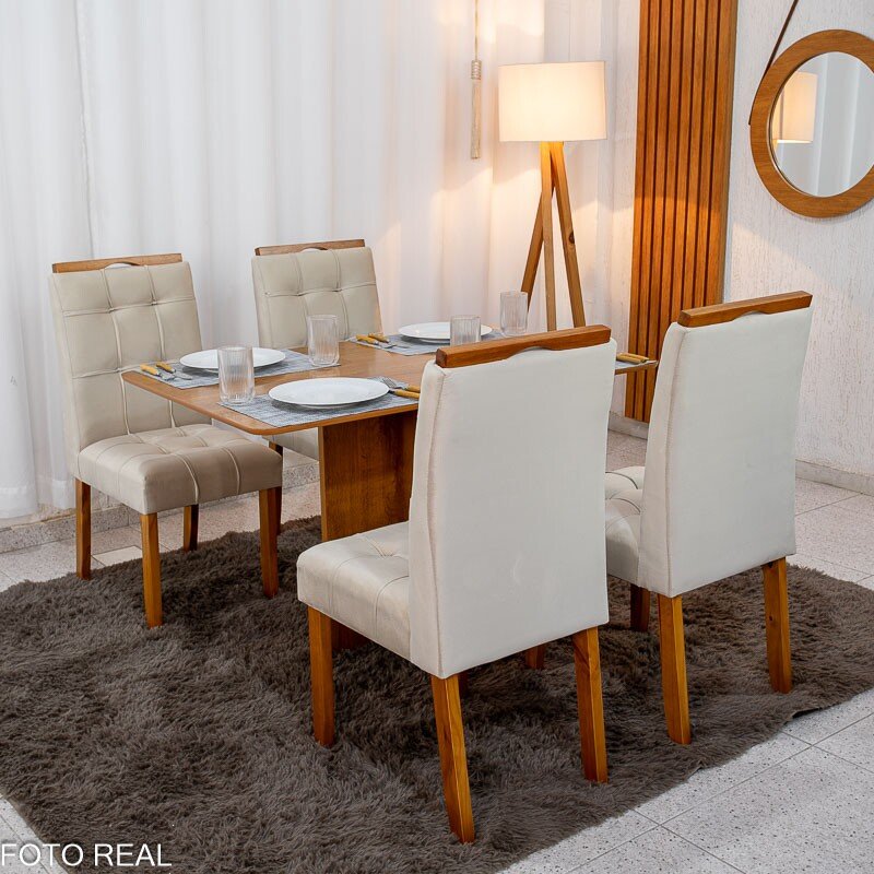 Mesa de Jantar Salina 120x80 Londres Cinamomo Cel + 4 Cad. Londres Veludo Avelã Madeira Minas Plac - Entregue Montada - Imagem 4
