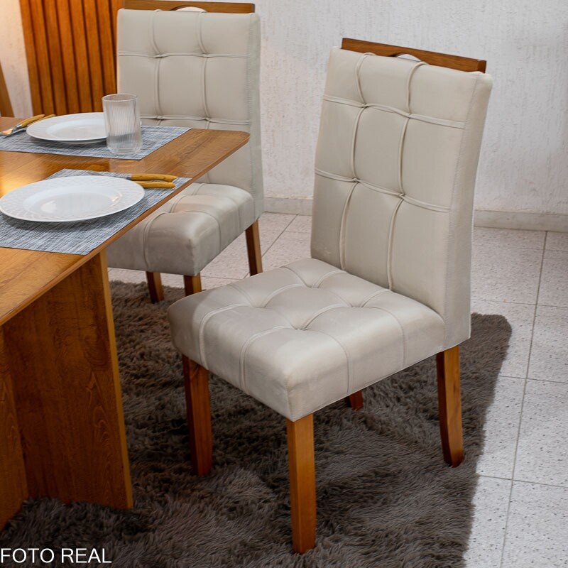 Mesa de Jantar Salina 120x80 Londres Cinamomo Cel + 4 Cad. Londres Veludo Avelã Madeira Minas Plac - Entregue Montada - Imagem 5