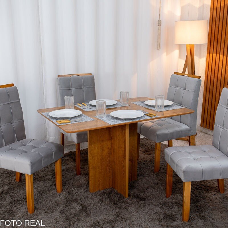 Mesa de Jantar Salina 120x80 Londres Cinamomo Cel + 4 Cad. Londres Veludo Prata Madeira Minas Plac - Entregue Montada - Imagem 5