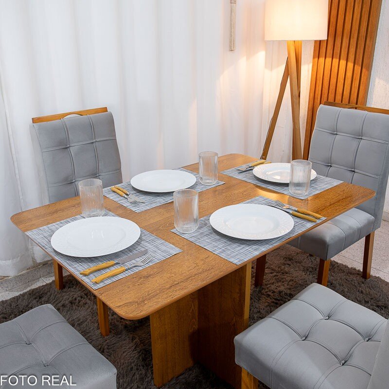 Mesa de Jantar Salina 120x80 Londres Cinamomo Cel + 4 Cad. Londres Veludo Prata Madeira Minas Plac - Entregue Montada - Imagem 6