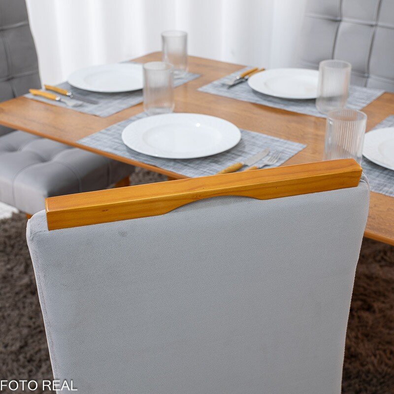 Mesa de Jantar Salina 120x80 Londres Cinamomo Cel + 4 Cad. Londres Veludo Prata Madeira Minas Plac - Entregue Montada - Imagem 8