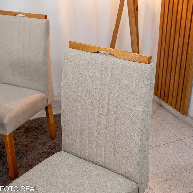 Mesa de Jantar Siena Redonda 100cm Vidro Off/Base Cinamomo + 4 Cad. Atlanta Linho Bege Cru Madeira Minas Plac - Entregue Montada - Imagem 5