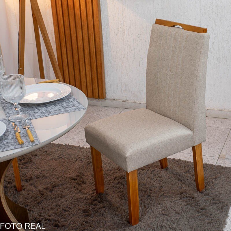 Mesa de Jantar Siena Redonda 100cm Vidro Off/Base Cinamomo + 4 Cad. Atlanta Linho Bege Cru Madeira Minas Plac - Entregue Montada - Imagem 6