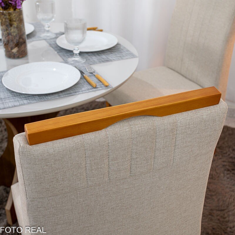 Mesa de Jantar Siena Redonda 100cm Vidro Off/Base Cinamomo + 4 Cad. Atlanta Linho Bege Cru Madeira Minas Plac - Entregue Montada - Imagem 7