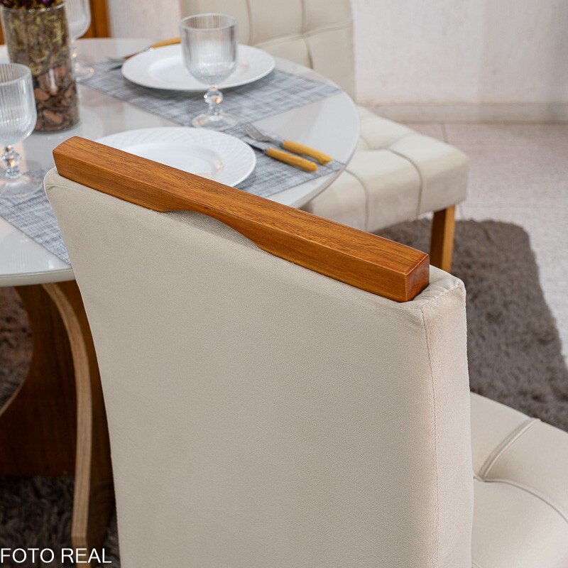 Mesa de Jantar Siena Redonda 100cm Vidro Off/Base Cinamomo + 4 Cad. Londres Veludo Avelã Madeira Minas Plac - Entregue Montada - Imagem 6