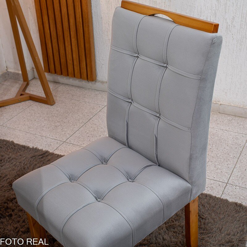 Mesa de Jantar Siena Redonda 100cm Vidro Off/Base Cinamomo + 4 Cad. Londres Veludo Prata Madeira Minas Plac - Entregue Montada - Imagem 6