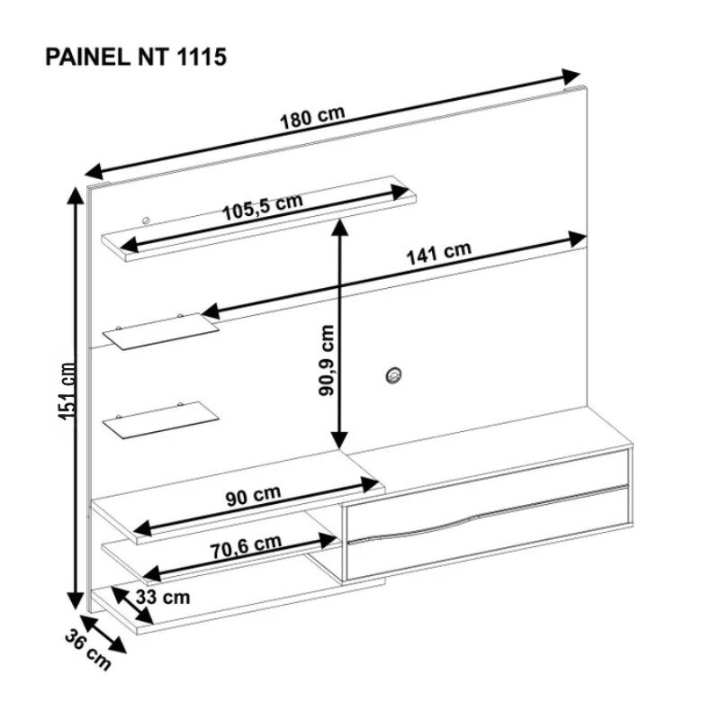 Painel NT 1115 Larg. 1.80m Freijó/Preto C/ Led para TV até 60"- Notável - Imagem 7
