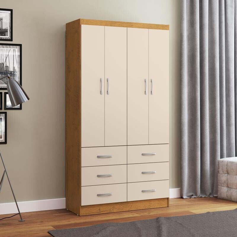 Roupeiro Nápoles Larg. 0.93m Noce TX/Pérola 4 Portas 6 Gavetas - San Marino - Imagem 3