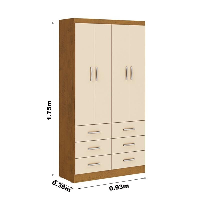 Roupeiro Nápoles Larg. 0.93m Noce TX/Pérola 4 Portas 6 Gavetas - San Marino - Imagem 4