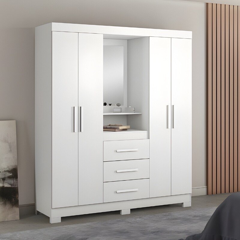 Roupeiro Solteiro NT 5015 Larg. 1.61m Branco/Rosa 4 portas 3 Gavetas Flex C/Pés - Notável - Imagem 2