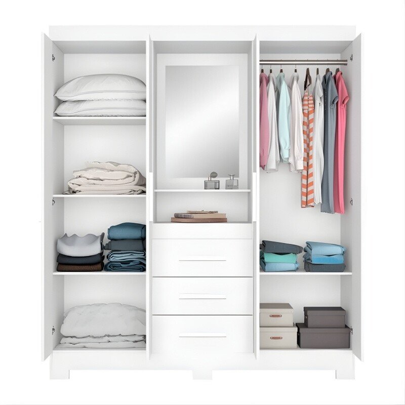 Roupeiro Solteiro NT 5015 Larg. 1.61m Branco/Rosa 4 portas 3 Gavetas Flex C/Pés - Notável - Imagem 3