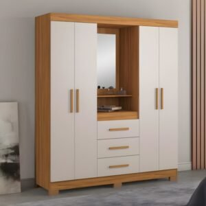 Roupeiro Solteiro NT 5015 Larg. 1.61m Freijó/Off 4 portas 3 Gavetas C/Pés - Notável