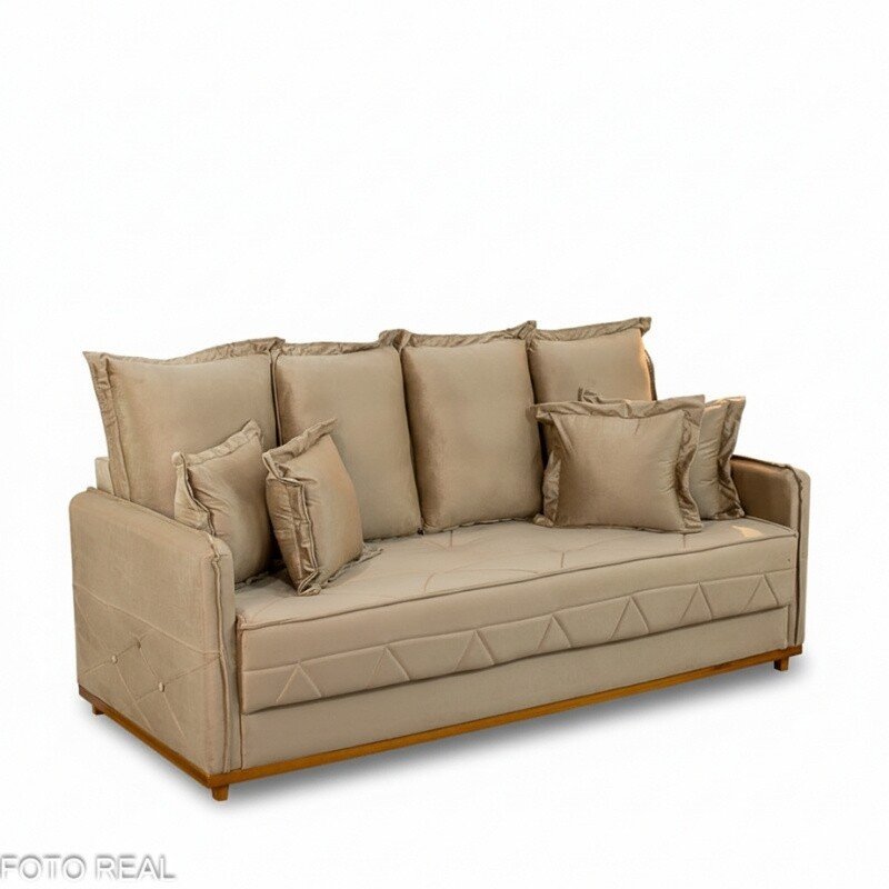 Sofá 3 Lug. Vican Larg. 2.00m Veludo Bege 5002 - Molas Bonnel - Imagem 3
