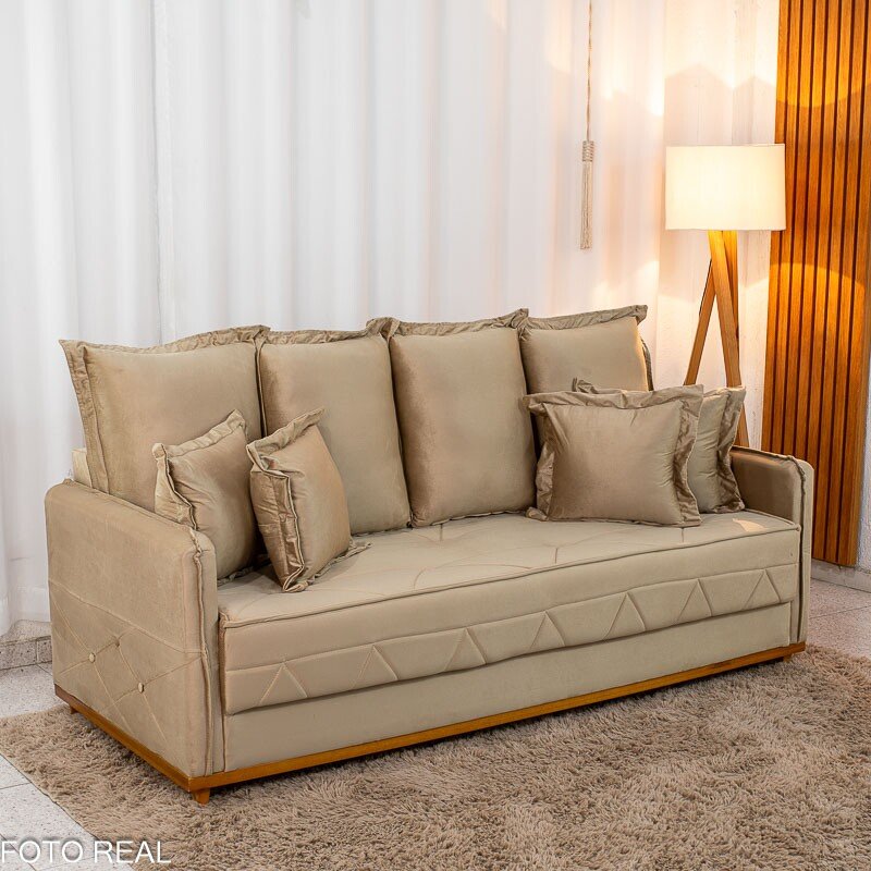 Sofá 3 Lug. Vican Larg. 2.00m Veludo Bege 5002 - Molas Bonnel - Imagem 4