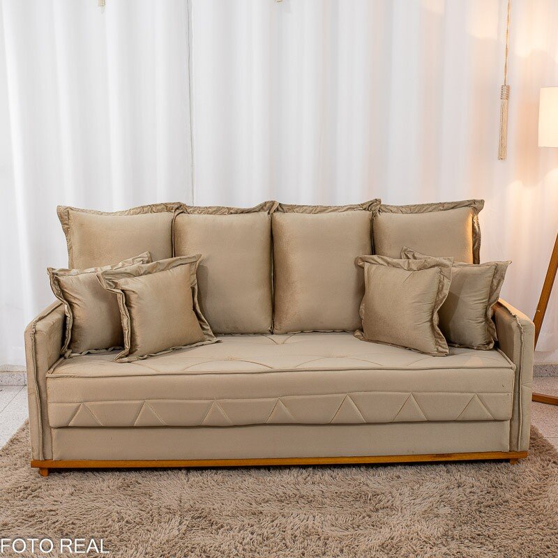 Sofá 3 Lug. Vican Larg. 2.00m Veludo Bege 5002 - Molas Bonnel - Imagem 5