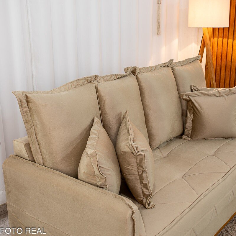 Sofá 3 Lug. Vican Larg. 2.00m Veludo Bege 5002 - Molas Bonnel - Imagem 7