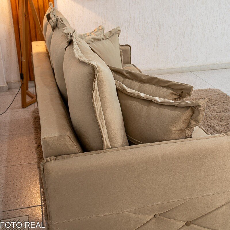 Sofá 3 Lug. Vican Larg. 2.00m Veludo Bege 5002 - Molas Bonnel - Imagem 8