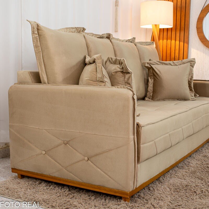 Sofá 3 Lug. Vican Larg. 2.00m Veludo Bege 5002 - Molas Bonnel - Imagem 9