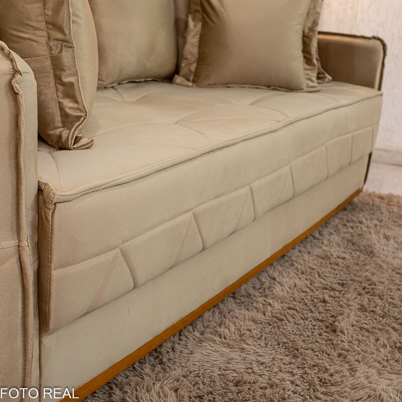 Sofá 3 Lug. Vican Larg. 2.00m Veludo Bege 5002 - Molas Bonnel - Imagem 10
