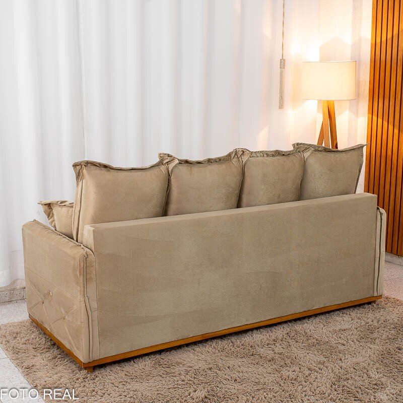 Sofá 3 Lug. Vican Larg. 2.00m Veludo Bege 5002 - Molas Bonnel - Imagem 6