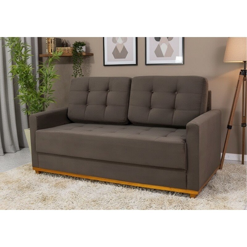 Sofá 3 lugares Living Áustria Veludo Marrom A17 - Larg. 1.70m