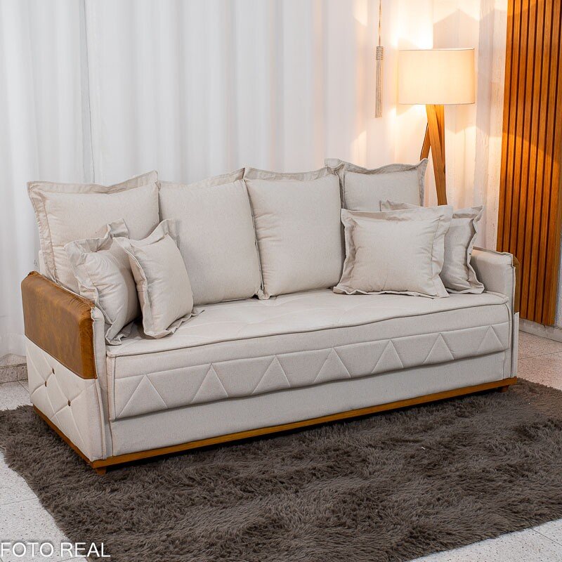 Sofá 3 lugares Vican Larg. 2.00m Linho Bege 5044 Detalhe 05 - Molas Bonnel - Imagem 4