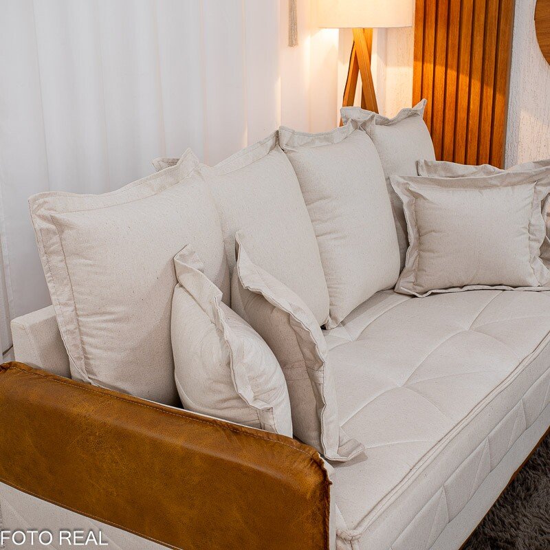 Sofá 3 lugares Vican Larg. 2.00m Linho Bege 5044 Detalhe 05 - Molas Bonnel - Imagem 10