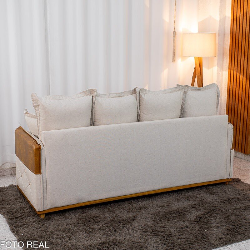 Sofá 3 lugares Vican Larg. 2.00m Linho Bege 5044 Detalhe 05 - Molas Bonnel - Imagem 6