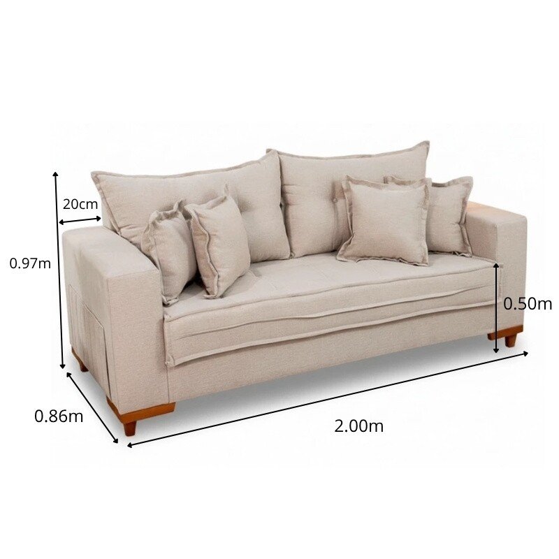 Sofá 3 Lug. Portugal 2.00m Linho Bege 24 - Imagem 2