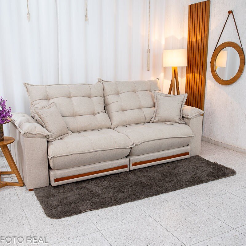 Sofá Retrátil Reclinável Barcelona 2.30m Linho Bege 459 C/ 2 Almofadas - D33 e Molas Ensacadas Pocket - Imagem 3