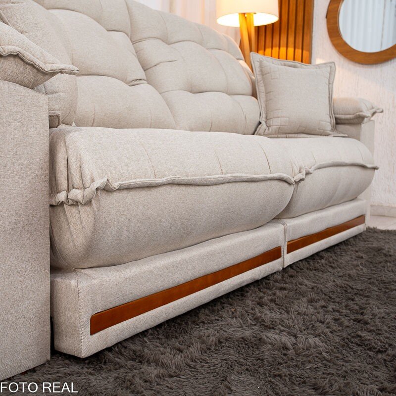 Sofá Retrátil Reclinável Barcelona 2.30m Linho Bege 459 C/ 2 Almofadas - D33 e Molas Ensacadas Pocket - Imagem 6