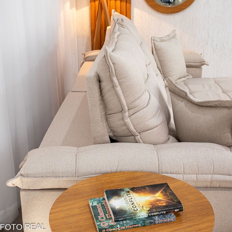 Sofá Retrátil Reclinável Barcelona 2.30m Linho Bege 459 C/ 2 Almofadas - D33 e Molas Ensacadas Pocket - Imagem 7